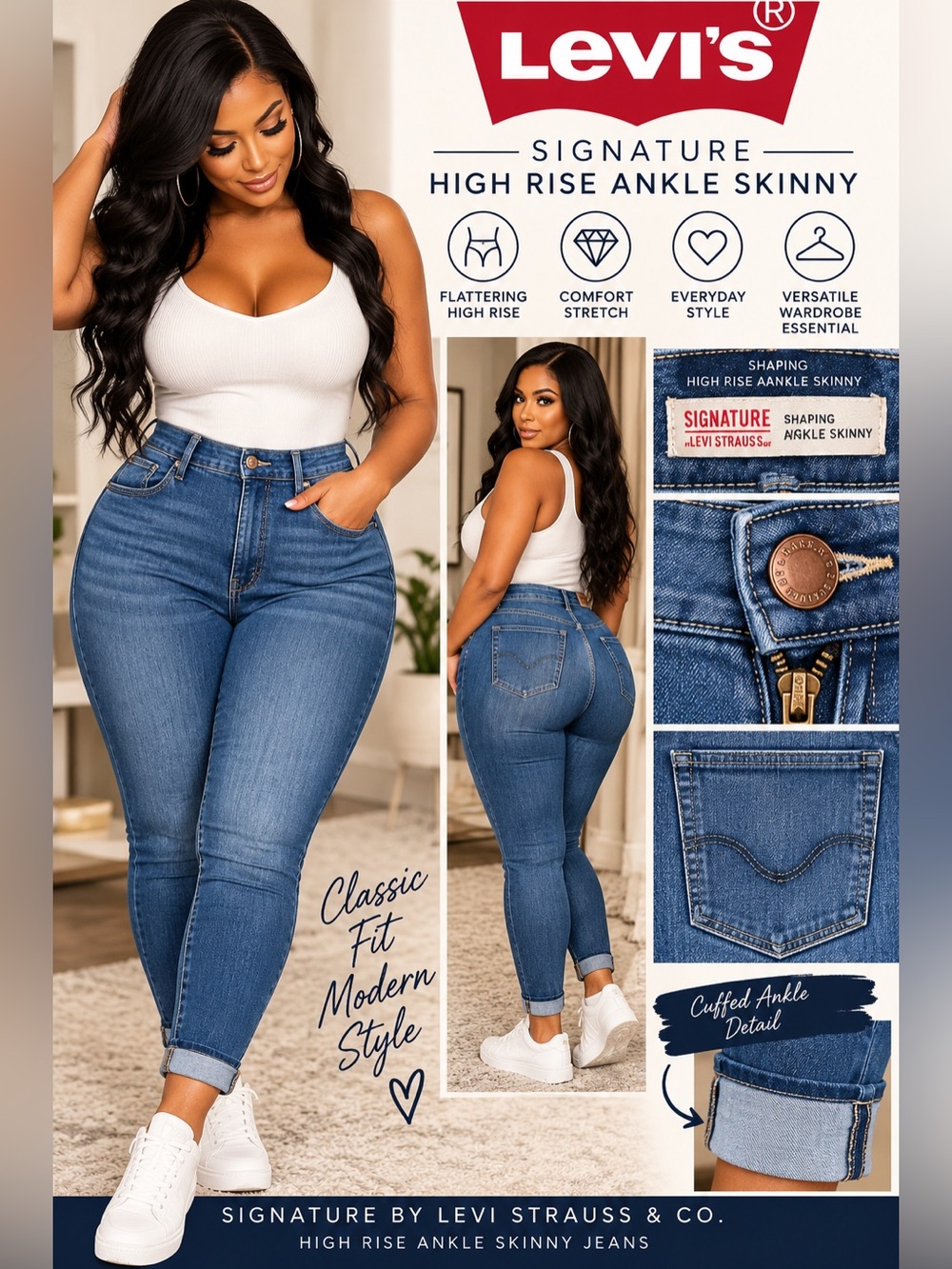 Levi's Signature High Rise Ankle Skinny Jeans - Blue size 14